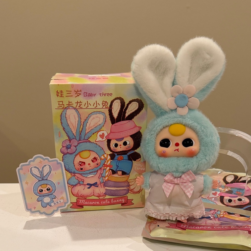 ⚡️New Baby Three MACARON CUTE BUNNY - Blue Bunny with Boba Eyes